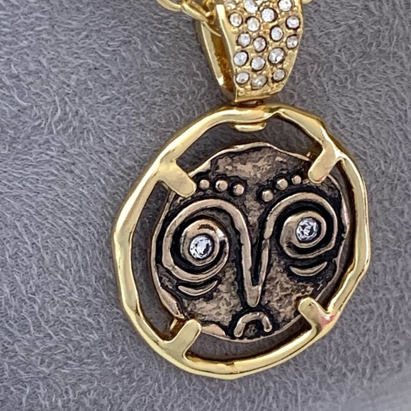 ALEXIS BITTAR • NEW Modern Antiquities Gold Coin Happy Sad Swivel Spin Necklace - Picture 2 of 15